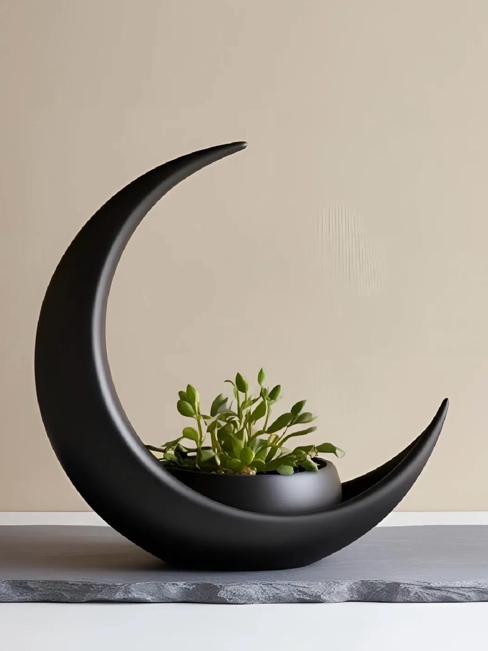 Modern Crescent Moon Black Planter - Brand